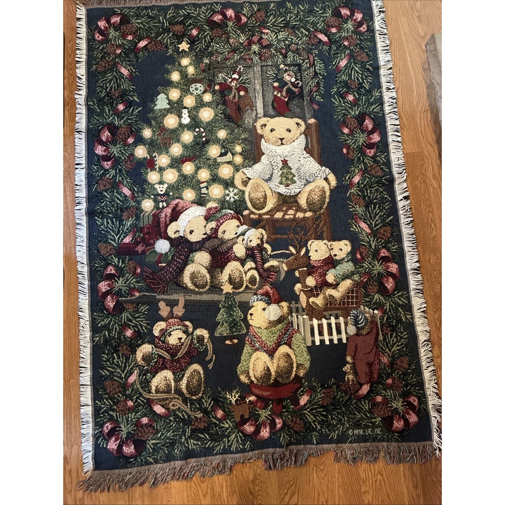 Vtg Hallmark Goodwin Weavers Christmas Tree Blanket 100% Cotton Teddy Bears